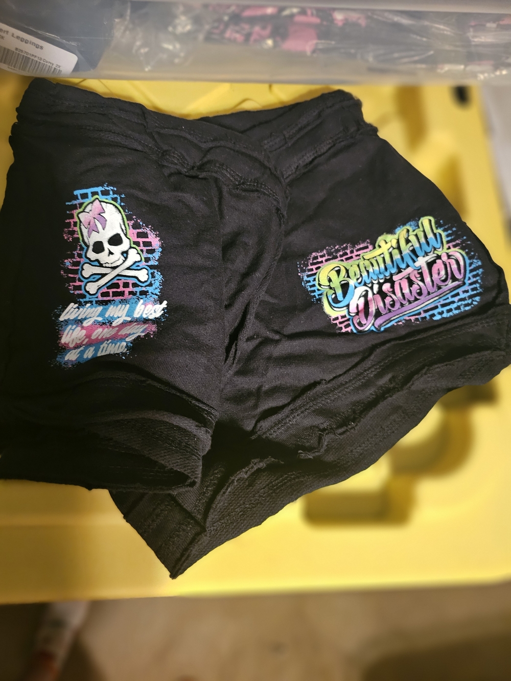 Beautiful Disaster Women's Black Athletic Shorts with Neon Graphic